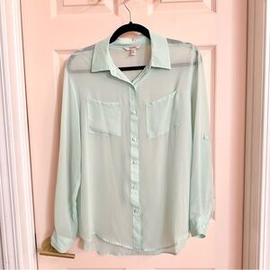Sheer green decree button up